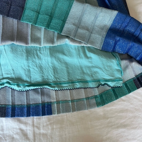 Anthropologie Maeve sunburst pleated midi skirt blue green shimmer stripe small - Picture 6 of 6